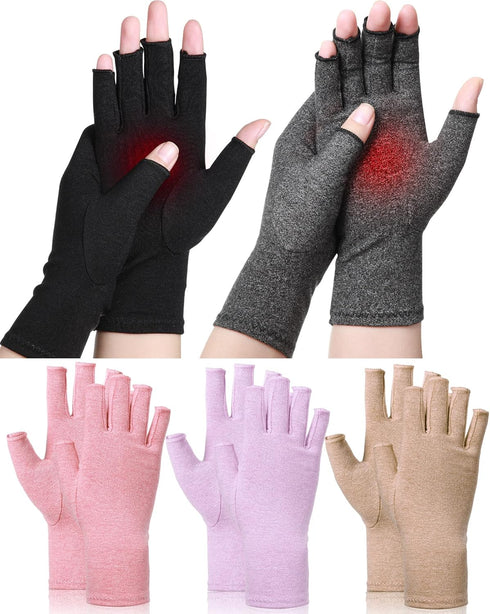 SATINIOR 5 Pairs Arthritis Compression Gloves Fingerless Compression Glove Pain Relief Glove for Arthritis Men Women(Medium)...